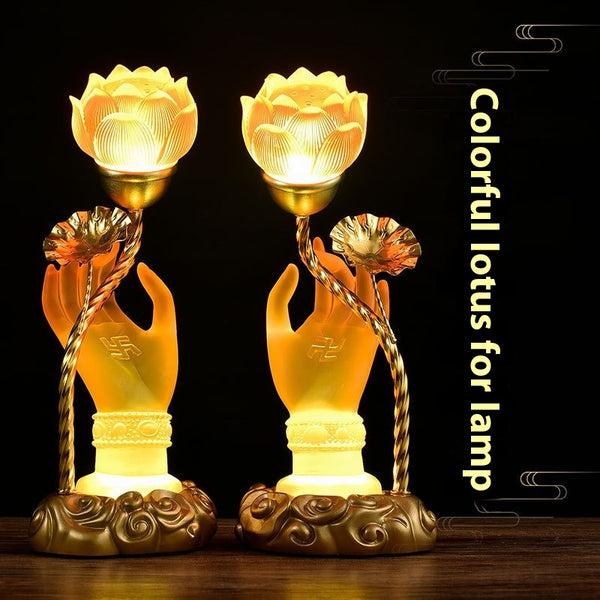 Colorful Crystal Lotus Buddha Hand Plug-in Buddha Worshiping Lamp